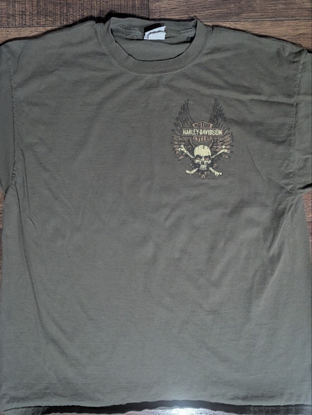 Harley Davidson Mens Green Tshirt Spokane WA Lone Wolf Motorcycle Biker XL NWOT